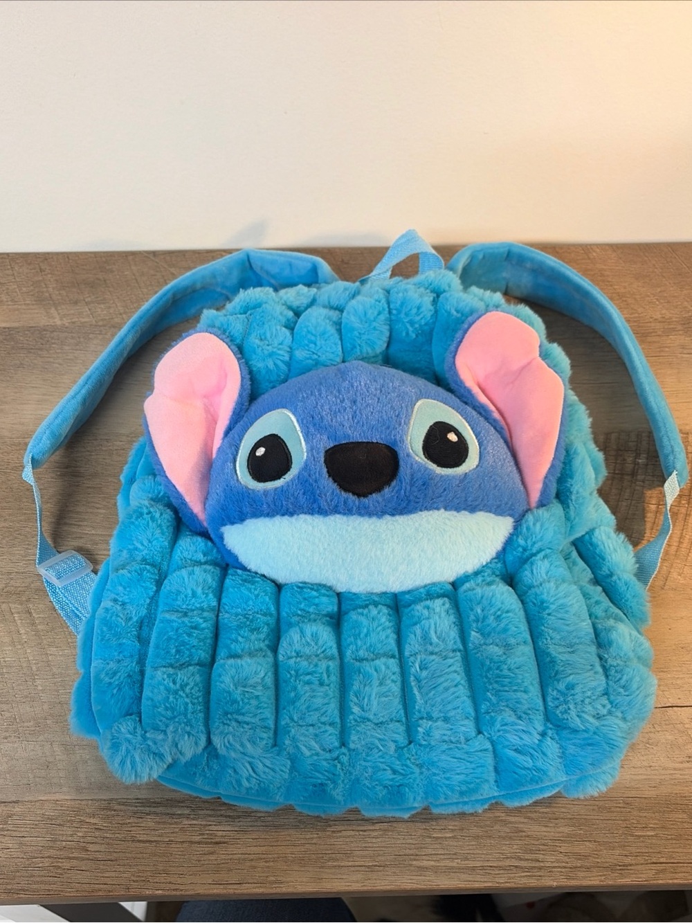 Disney Blue Stitch Plush Kids Backpack with Pink Ears & Zipper Accents